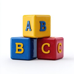 Three colorful blocks stacked, each with a letter