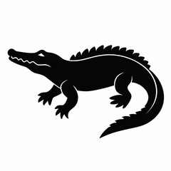 Komodo Dragon Silhouette Illustration on a White Background Featuring a Vector Design of the Reptile in Black and White