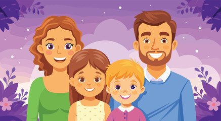 Happy Family Portrait Vibrant Vector Illustration of Parents and Children