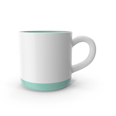 White Ceramic Mug with Teal Rim and Base isolated on transparent background