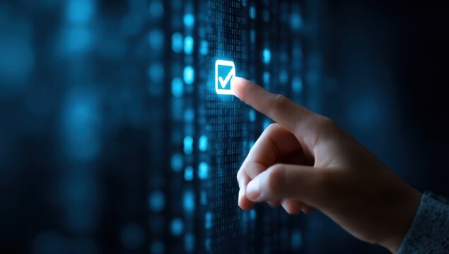 Finger presses digital checkmark