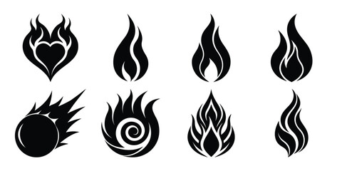 Fire flames set silhouette elements, ideal for icon, logo, or warning designs
