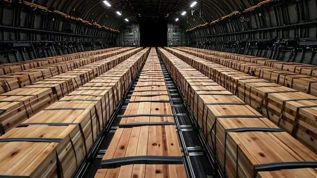 Wooden Cargo Packed Inside a Military Aircraft