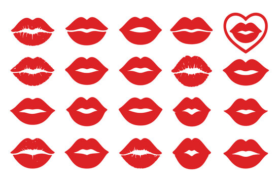 Red Lips Kiss Marks and Shapes Collection