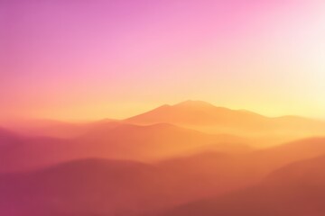 Obraz premium The horizon glows with a warm golden hour gradient, blending hues of orange and pink. Softly rolling mountains create a peaceful atmosphere during sunset, enhancing the tranquil beauty of nature