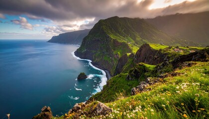 Fototapeta premium Scenic Coastal Cliffs of Madeira Island, Portugal