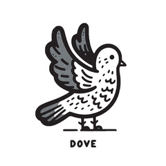 Obraz premium Hand-Drawn Dove Illustration Detailed Black and White Bird Art