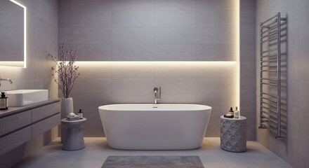 Modern Bathroom Interior Design with Freestanding Tub and Ambient Lighting