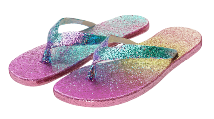 Flip-flop with spilled glitter detail in 3D, beach party vibe, transparent PNG