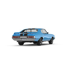 Vintage Blue Muscle Car with Black Racing Stripes isolated on transparent background