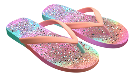 Flip-flop with spilled glitter detail in 3D, beach party vibe, transparent PNG