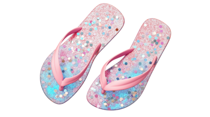 Flip-flop with spilled glitter detail in 3D, beach party vibe, transparent PNG