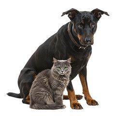 Obraz premium Beauceron Dog and Gray Cat: Companion Animals Posing Together