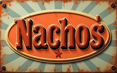 Vintage Style Vector Metal Sign - NACHOS - Grunge effects can be easily removed for a brand new, clean design. High quality
