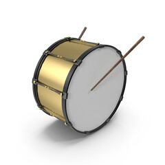 Golden Bass Drum with Drumstick isolated on transparent background