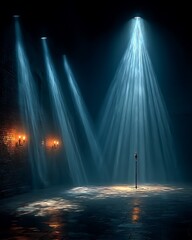 Mysterious empty stage with red petals high resolution image