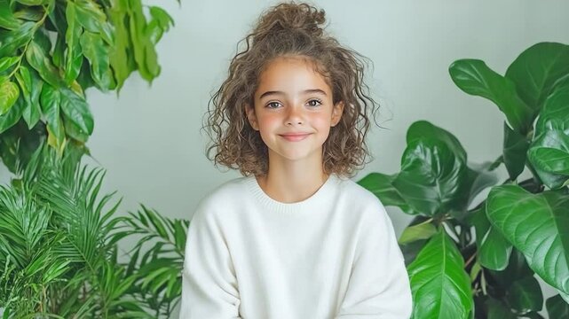 Smiling Girl Amidst Lush Greenery