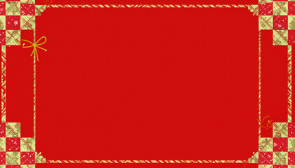 Bright red background with decorative golden and patterned borders, perfect for festive occasions. This vibrant design evokes cheerful and celebratory atmosphere, ideal for invitations or greeting