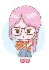 little girl with a cat