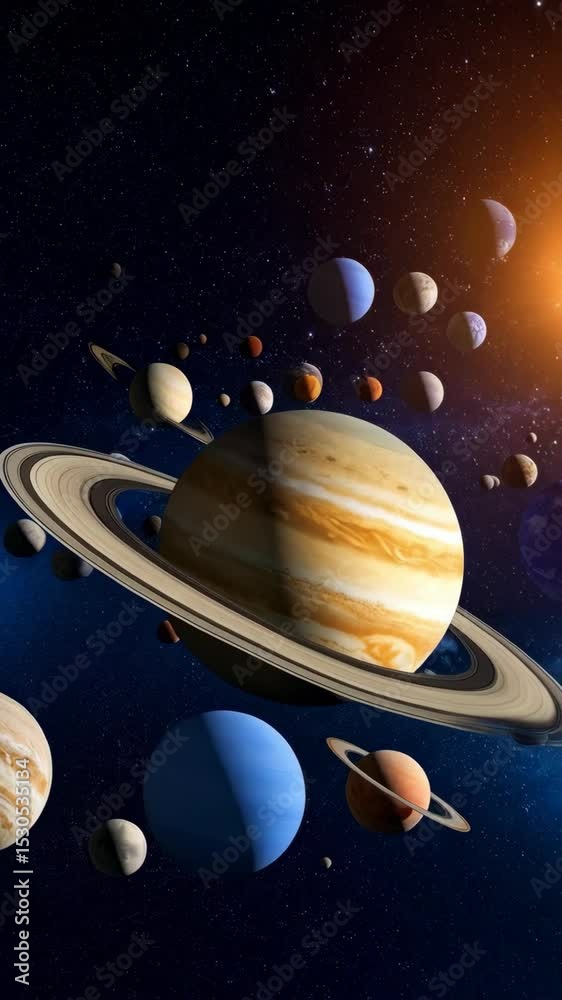 Wall mural cosmic ballet showcasing an array of celestial planets floating amidst a vibrant star field, radiati