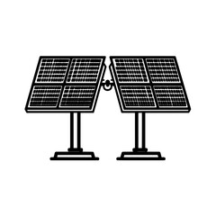 Solar panels technology is illustrated through a flat modern graphic of a black and white icon template in black color that is editable, used for both web and graphic design