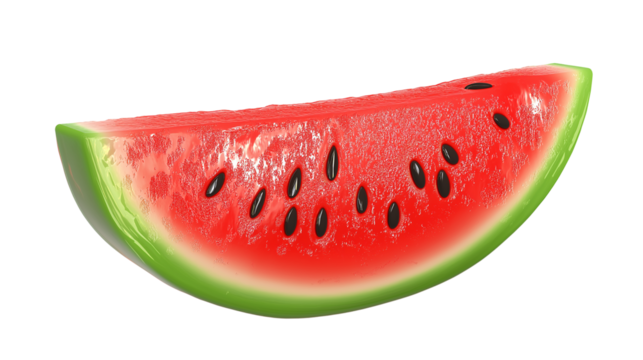 Watermelon slice 3D icon with realistic texture and cartoon shine, isolated on white background, PNG - Powered by Adobe