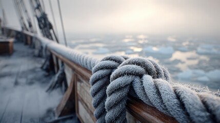 Obraz premium Frozen Rope on a Historic Ship in the Arctic