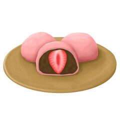 Pink Strawberry Mochi Sweet Dessert