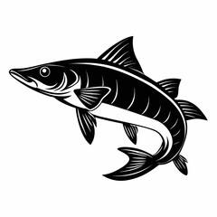 Pickerel Fish Silhouette Illustration on White Background Simple Design for Fishing or Wildlife Projects Clean Vector Graphic Style