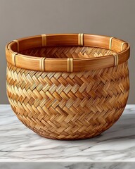 Natural fiber basket in round open form Images