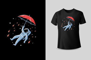 Astronaut floating in space with an umbrella during a meteor shower t shirt design