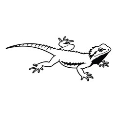 A spiky bearded dragon lizard silhouette with detailed features on white crawls slowly away