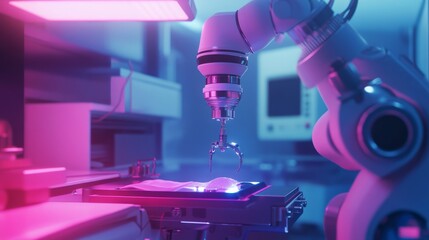 A robotic arm delicately interacts with a surface in a futuristic lab. The scene captures advanced technology in action. Innovation drives progress every day. Generative AI
