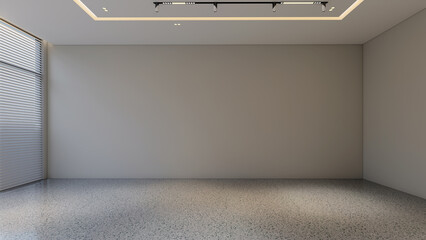 Empty Room 3D Render - White Marble Interior with Natural & Artificial Lighting