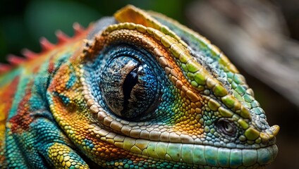Fototapeta premium Close-Up of a Colorful Chameleon's Eye 