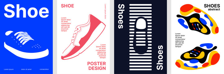 Collection of many styles of minimalist shoes posters.