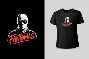 Fantomas Masked Figure in Silhouette T Shirt Design
