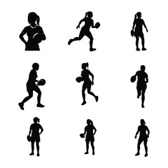 Ladies Rugby Player Silhouette Set Vector Design.