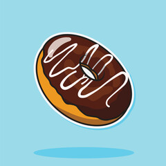 Chocolate donut vector illustration can be used for stickers