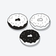 Black and white donut vector illustration isolated on white background