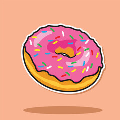 Vector illustration of pink donut with topping can be used for stickers