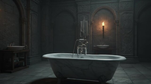 Historic style dark bathroom interior digital rendering