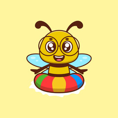 Cute Cartoon Bee with Inflatable Ring Enjoying Summer Vacation