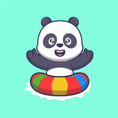 Cute Cartoon Panda with Inflatable Ring in Summer Theme