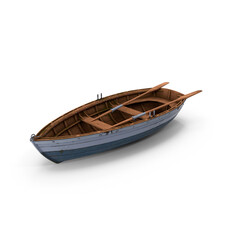 Wooden Row Boat with Oars isolated on transparent background
