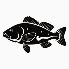 Silhouette of a Grouper Fish on White Background Simple Vector Illustration Marine Life Underwater Creature Ocean Animal Isolated Design