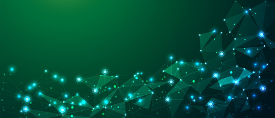 Abstract green triangle mesh network connect fechnology futuristic background vector