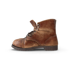 Worn Leather Work Boots isolated on transparent background