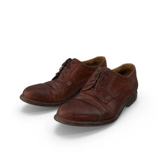Worn Brown Leather Shoes isolated on transparent background