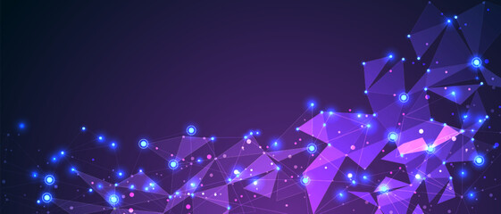 Abstract blue purple triangle mesh network connect fechnology futuristic background vector
